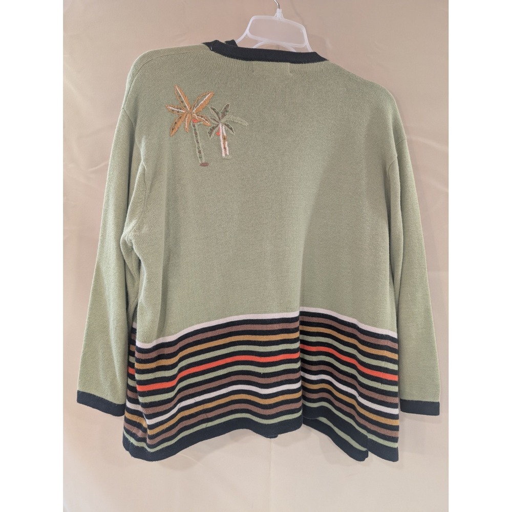 Terazzo Palm Tree Embroidered Cardigan Sweater + Vest Striped Olive Green Womens - Picture 5 of 5